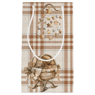 BROWN & TAN NEUTRAL BOHO BASSINETTE & MOBILE SMALL GIFT BAG