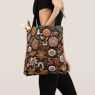 BROWN TAN ORANGE CHRISTMAS GINGERBREAD COOKIES TOTE BAG