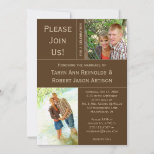Brown Tan Photo Block Post Wedding Invitation