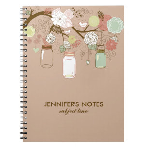 Brown & Tan Retro Flowers & Mason Jars Notebook
