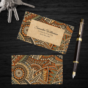 Brown, Tan Rust & Black Bohemian Geometric  Business Card