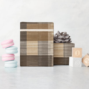 Brown Tan Rustic Cabin Wood Plaid Pattern Wrapping Paper