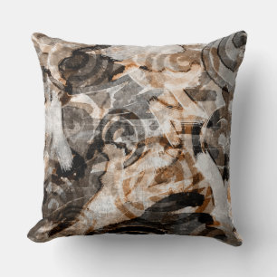 Brown Tan Spiral Modern Abstract Neutral Grunge Cushion