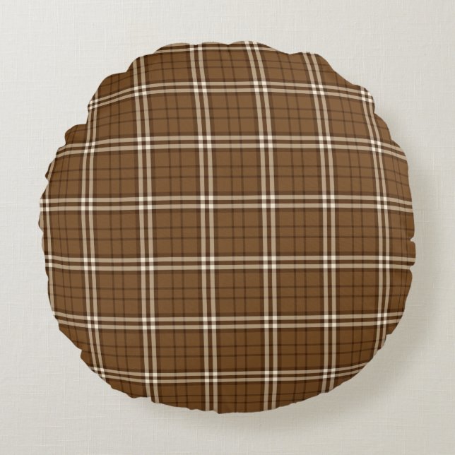 Brown Tartan Round Cushion (Front)
