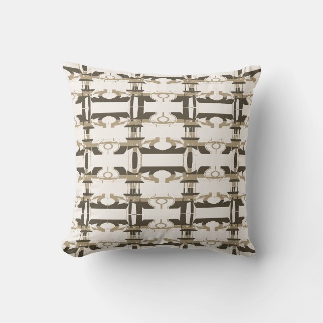 Brown Taupe Rows on Off-White Perpendicular Design Cushion (Front)