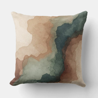Brown Teal Blue Sage Green Abstract Watercolor Cushion