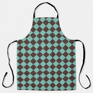Brown Teal Chequered Diamond Pattern Apron