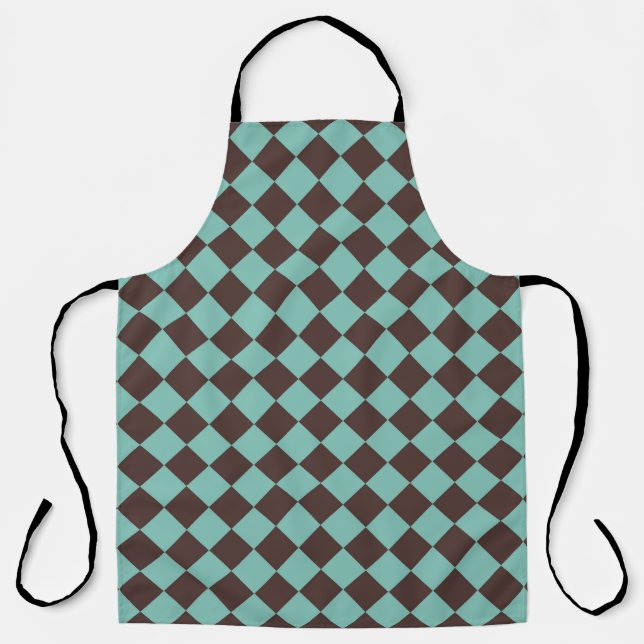 Brown Teal Chequered Diamond Pattern Apron (Front)