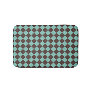 Brown Teal Chequered Diamond Pattern Bath Mat