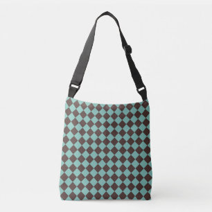 Brown Teal Chequered Diamond Pattern  Crossbody Bag