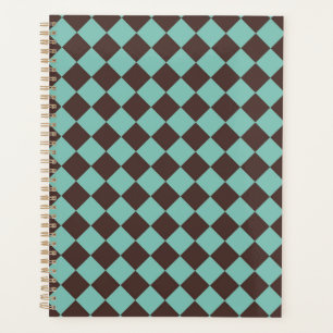 Brown Teal Chequered Diamond Pattern Planner