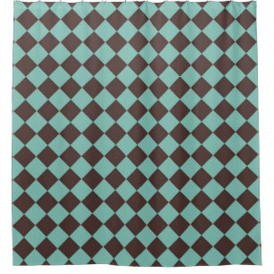 Brown Teal Chequered Diamond Pattern  Shower Curtain