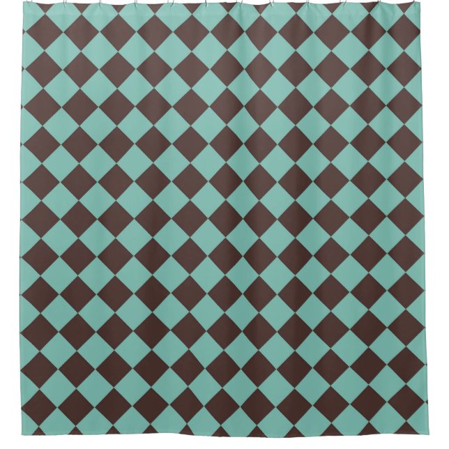 Brown Teal Chequered Diamond Pattern  Shower Curtain (Front)