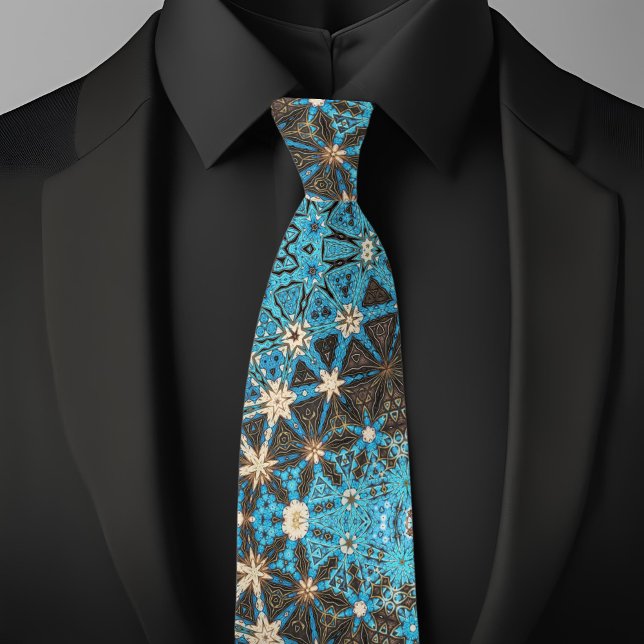 Brown Teal Cream Waves and Stars  Tie (Creator Uploaded)