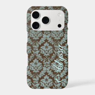Brown/Teal Distressed Damask iPhone 17 Pro w/Name