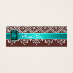 Brown & Teal Lace Jewelled Wedding Silver Favour T