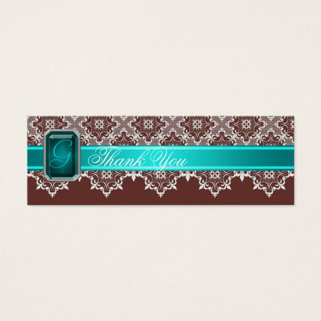 Brown & Teal Lace Jewelled Wedding Silver Favour T (Front)