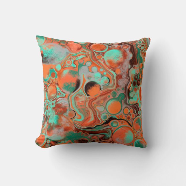 Brown, Teal, Orange Marble Fluid Art   Cushion (Front)