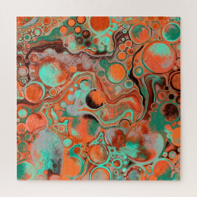 Brown, Teal, Orange Marble Fluid Art Jigsaw Puzzle (Vertical)