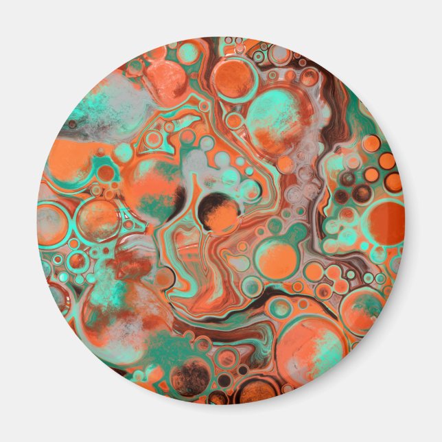 Brown, Teal, Orange Marble Fluid Art  Magnet (Front)