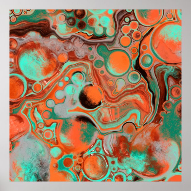 Brown, Teal, Orange Marble Fluid Art   Poster (Front)