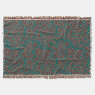Brown Teal Ornamental Design Throw Blanket