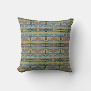 Brown Teal Seafoam Olive Southwest Mosaic Tiles Cushion