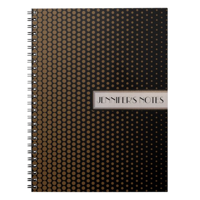 Brown Techno Dots Elegant Black Notebook (Front)