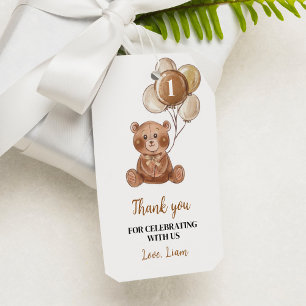 Brown Teddy Bear 1st Birthday Thank You Tag