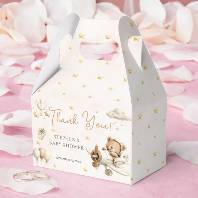 Brown Teddy Bear Aeroplane Favour Box (Wedding)