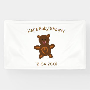 Brown teddy bear baby shower add name date elegant banner