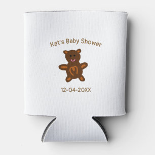 Brown teddy bear baby shower add name date elegant can cooler