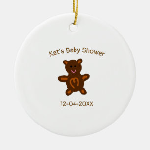 Brown teddy bear baby shower add name date elegant ceramic ornament