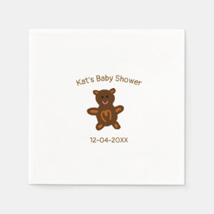 Brown teddy bear baby shower add name date elegant napkin