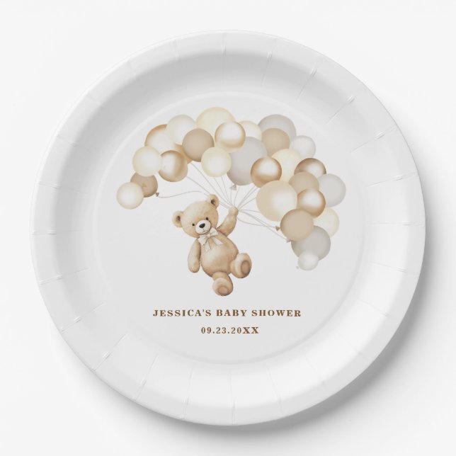 Brown Teddy Bear Baby Shower Paper Plate (Front)