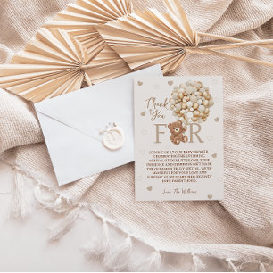 Brown Teddy Bear Balloons Baby Shower Thank You Card