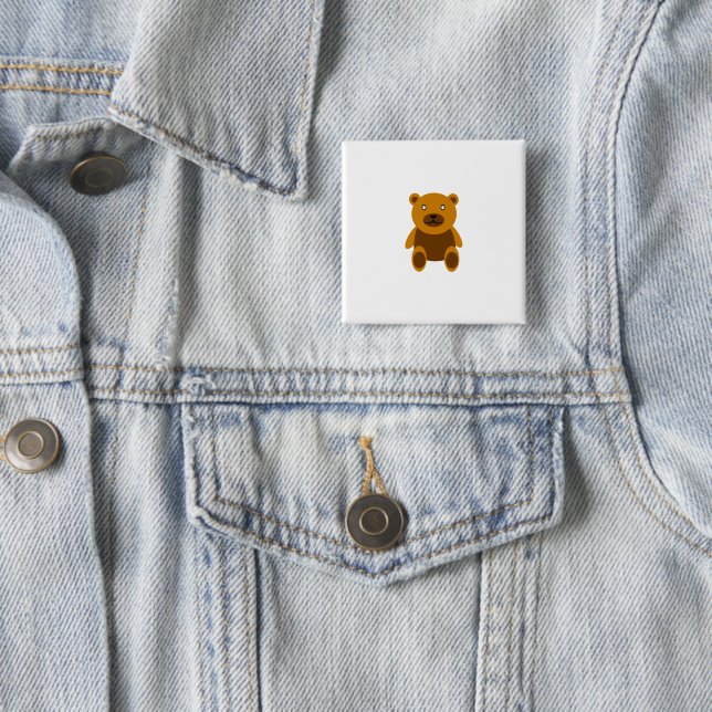 Brown teddy bear clipart 15 cm square badge (In Situ)