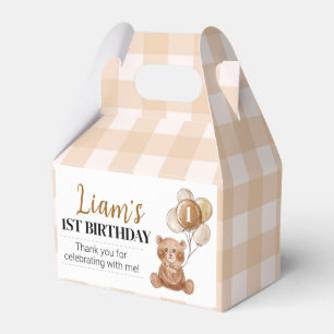 Brown Teddy Bear First Birthday Party Favor Box