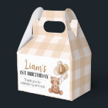 Brown Teddy Bear First Birthday Party Favour Box<br><div class="desc">Our bear birthday gable box labels are the perfect finishing touch for your birthday party treats. The design features a bear balloon theme that can be easily customised to include the birthday person's name. These labels are suitable for any type of birthday celebration and make a great way to add...</div>