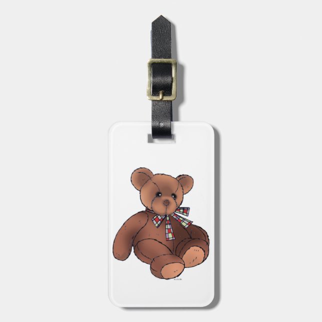 Brown teddy bear luggage tag (Front Vertical)
