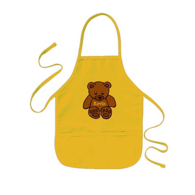 brown teddy bear - personalised kids apron (Front)