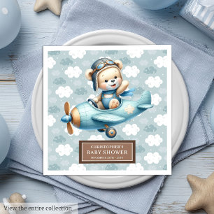 Brown Teddy Bear Pilot Baby Shower Napkins for Boy
