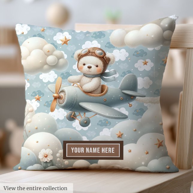 Brown Teddy Bear Pilot Pillow Baby Shower Personal (Brown Teddy Bear Pilot Pillow Baby Shower Personalized)