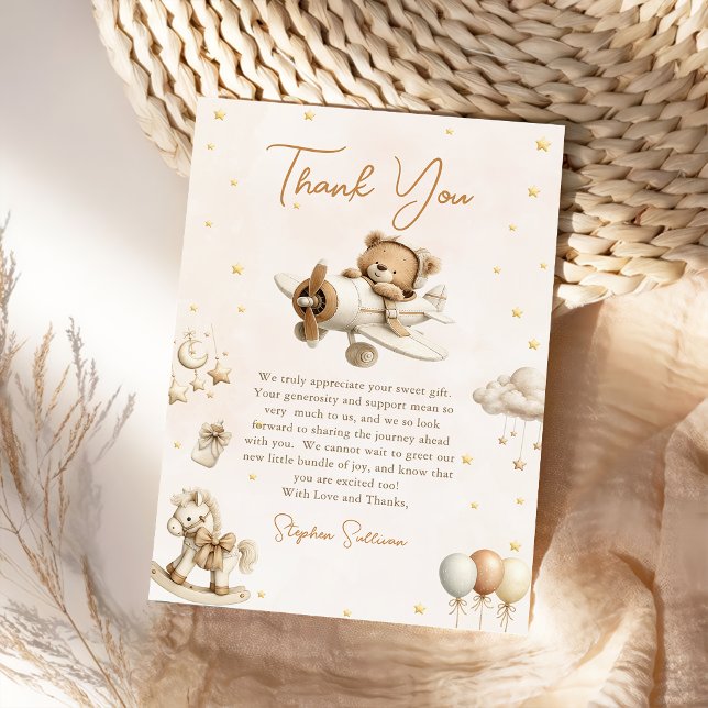 Brown Teddy Bear Plane Thank You Card (Creator Uploaded)