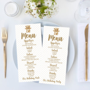 Brown Teddy Bear Polka Dots Birthday Party Food Menu