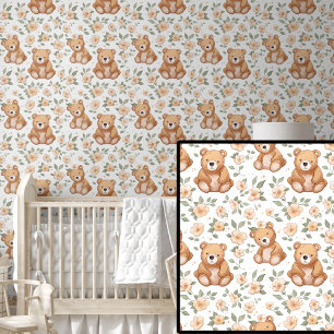 Brown Teddy Bears on Nursery Wallpaper