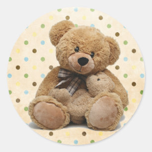 Brown Teddy Bears On Polka Dots Classic Round Sticker