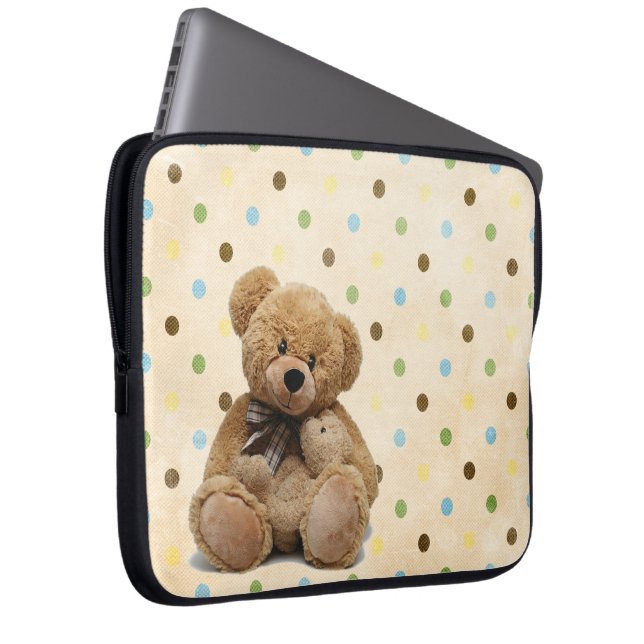 Brown Teddy Bears On Polka Dots  Laptop Sleeve (Front Right)