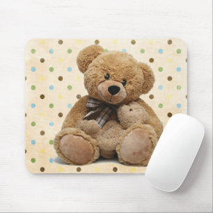 Brown Teddy Bears On Polka Dots Mouse Pad