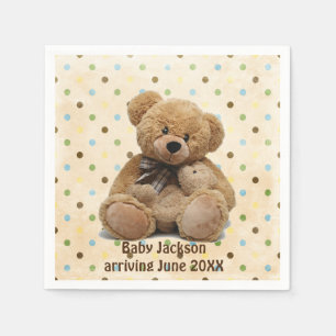 Brown Teddy Bears On Polka Dots Napkin